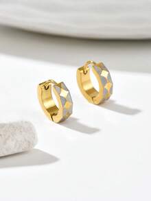 一对不锈钢阶梯菱形耳环，哑光表面，简约百搭，优雅设计，适合日常佩戴 - 耳圈 - 查看 8