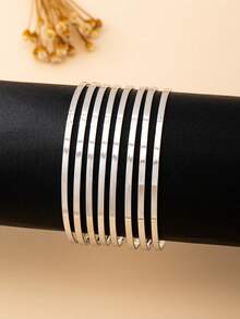 8pcs Minimalist Metal Bangle Set, Punk Gothic Style 8pcs Smooth Surface Bracelet Set, Suitable For Daily Wear