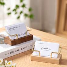 1pc Wooden Card Holder, Simple Desktop Card Display Rack, Beechwood & Walnut Wood Metal Card Stand, Home & Office Supplies - Multicolor - View 1