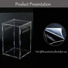 1pc Transparent Acrylic Lizard Terrarium, Small Reptile & Amphibious Pet Square Feeding Box, Suitable For Tarantula, Scorpion, Gecko Etc., Ventilated, High Transparency, Convenient For Observing Pet Daily Life - Clear - View 3