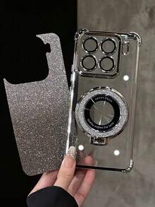 奢华电镀银色手机壳，创意自行车指环磁吸支架，闪亮水钻，防摔防震，新款夏季时尚硅胶软壳，兼容三星 Galaxy S24 S25 Ultra FE A56 A16 4G 5G、红米 14C、荣耀 OPPO Reno、Realme、摩托罗拉 MOTO Infinix 等机型，Y2K 风格男女通用款 2025 - 銀色 - 查看 7