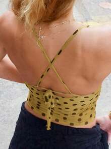 Women's Polka Dot Criss-Cross Camisole Top, Sexy & Fashionable Summer Casual Street Style Wear, Suitable For Parties And Nightclubs - Yellow - View 2