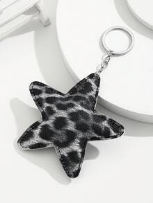 1个DIY手工PU豹纹加厚星星钥匙扣，皮革心形钥匙圈，创意礼物，送给爱人、朋友、女友，节日礼物，手机配件，汽车配件，小礼物 - 彩色 - 查看 5