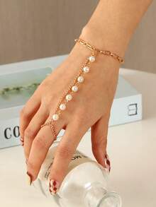 1pc Fashionable Handmade Faux Pearl Finger Chain Bracelet, Versatile For Daily Wear And Party - Multicolor - View 13