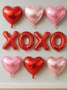 10pcs/Set Valentine's Day Party Decorations, 16" Red/Pink/Rose Gold/Black "XOXO" Letter Balloons, 18" Red/Rose Gold/Pink/White/Light Purple/Black Foil Heart Shaped Balloons, Create Gals Party, Family Day, Galentines Day Party Decor, Anniversary, Confession, Photo Backdrop, Selfie Props, Singles Party, Proposal, Love Expression Decorations - 彩色 - 查看 10