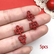 5/20个珐琅汉字新年吉祥祝福吊坠红色合金节日吊坠，适用于DIY珠宝工艺配件 - 紅色 - 查看 27