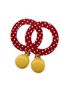 2pcs Fashionable Acrylic Pendant Earrings, Angola Red Exaggerated Polka Dot Hoop Earrings Suitable For Gifting To Friends, Teachers, Family, And Girlfriends, Suitable For Occasions Like Dates, Parties, Back To School, Graduation, Photo Shoots, And Various Holidays Like Relatives' Day, Mother's Day, New Year, Valentine's Day, Halloween, Christmas, Etc. - Red - View 4