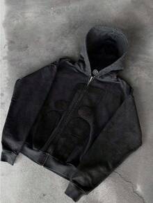 American Retro Weird Note Foam Print Personality Street Men's And Women's Zipper Hoodie Zipper Sweatshirt Jacket - màu đen - Xem 1