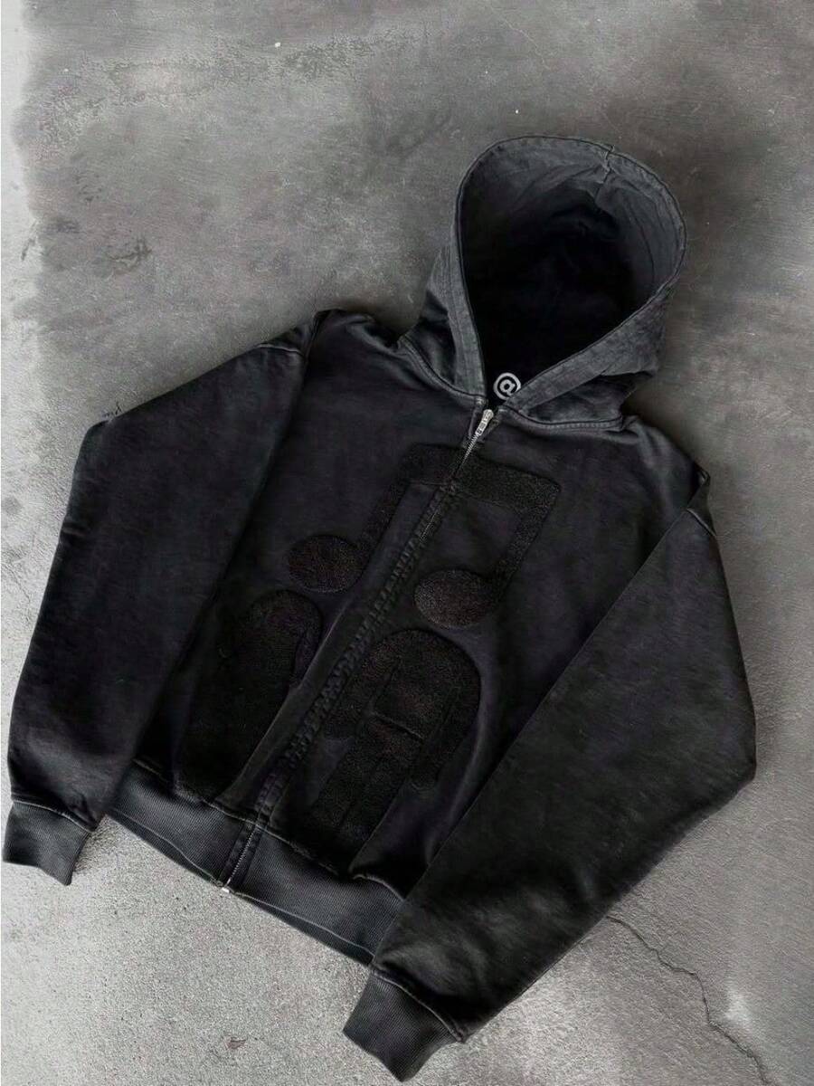 American Retro Weird Note Foam Print Personality Street Men's And Women's Zipper Hoodie Zipper Sweatshirt Jacket - màu đen - Xem 1