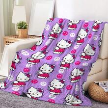 1件三丽鸥Hello Kitty卡通图案柔软法兰绒毯，舒适可爱长方形涤纶毯，设计精美，适用于床、沙发及各种场合。 - 彩色 - 查看 6