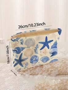 1个双面印花海洋系列化妆包，大容量化妆品收纳袋，情人节礼物 - 彩色 - 查看 2