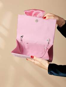 Danbea 缎面蝴蝶花朵造型手拿包，适合派对、晚宴等场合 - 淺粉色 - 查看 7