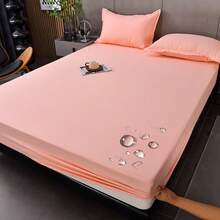 1pc Excellent TPU Waterproof Fitted Sheet, Simple TPU Polyester Fiber, Rectangular, Waterproof, Anti-Slip, Single Piece Bedsheet, Suitable For All Seasons - Watermelon Pink - View 13