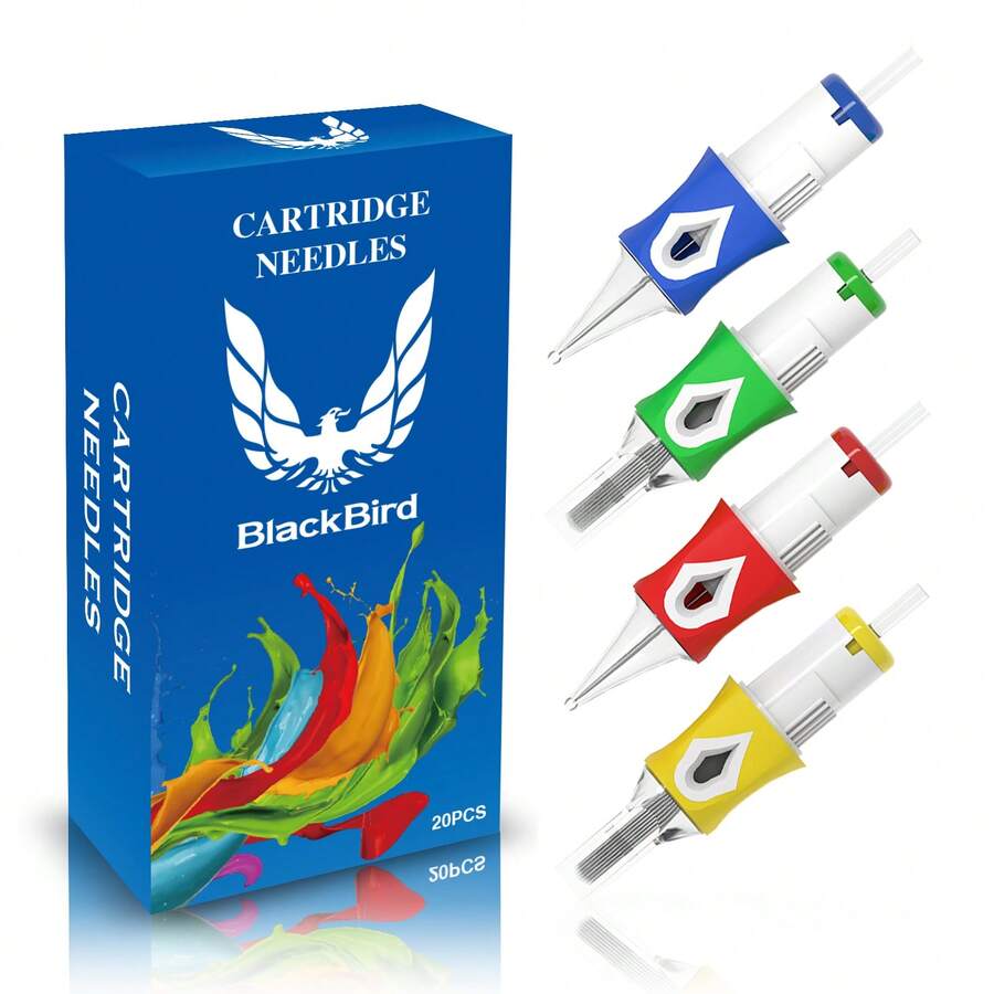 20 cartuchos de agulhas para tatuagem - Agulhas redondas padrão para contorno, compatíveis com máquinas de tatuagem rotativas tipo caneta, modelos RM e M1, alta qualidade e durabilidade, cores sortidas (azul, amarelo) - Suprimentos profissionais para tatuagem, embalagem vibrante, cartucho de alta qualidade. - Azul - Ver 1