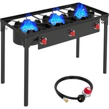 Llamaviva 2 Burner Gas Stove, Propane Outdoor Stove With Side Shelves, Removable Legs & Regulator, 150,000 BTU Propane Burners For Outdoor Cooking, Camping & BBQ Cookouts - 雙灶頭和側邊層架 - 查看 8