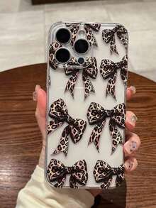 1pc Transparent TPU Silicone Phone Case, Full Camera Coverage, Leopard Print & Bow Design, UV Printing, Suitable For IPhone 16/16 Pro/16 Plus/16 Pro Max/7/7P/8/8P/X/XR/XS Max/11/11 Pro/11 Pro Max/12/12 Pro/12 Mini/12 Pro Max/13/13 Pro/13 Pro Max/14/14 Pro/14 Plus/14 Pro Max/15/15 Pro/15 Plus/15 Pro Max - Clear - View 2