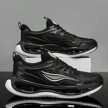 Men's Black Lace-Up Sports Shoes, Breathable Mesh Soft Sole, Non-Slip, Shock-Absorbing, Outdoor Fitness Workout Running Sneakers - Black - View 6
