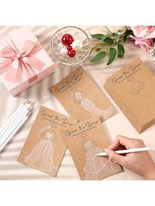 10pcs/Set Bride Riddle Game DIY Wedding Party Supplies, Includes 5 Game Cards And 5 White Pencils, Interactive Guessing Game For Guests And Wedding Decor, Fun Wedding Party Game Accessories - Multicolor - View 4