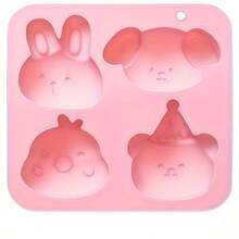 1 pieza Molde de silicona con 4 orificios de diseño de dibujos animados, para tartas al vapor, pasteles de arroz, tartas en tazón, molde para gelatina, molde para chocolate, molde para resina aromática, molde artesanal para jabón frío, utensilios de cocina para hornear DIY - Multicolor - Ver 9