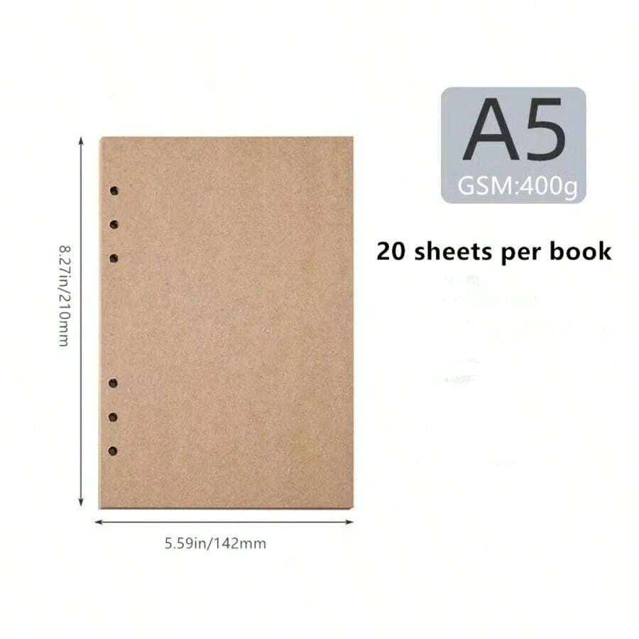 1 Packung mit 20 Blatt/40 Seiten Nachfüllpapier (Kraftpapier), 400g dickes cremefarbenes Kraftpapier, erhältlich in 3 Größen: A6 (6 Löcher, 105*170mm), A5 (6 Löcher, 142*210mm), B5 (9 Löcher, 182*255mm) - 20 SIM-Karten, 40 Seiten (400GSM) - Übersicht 1
