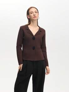 Women's Casual Everyday Lapel Neck Floral Button Long Sleeve Ribbed Knit Cardigan