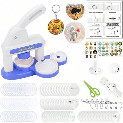 1 Set Button Maker Machine,55mm&35mm(1.37inch&2.16inch) Multi-Size Button Maker Kit With Round/Heart Shape,Capable Of Making Fridge Magnets Keychains Brooches 3in1 Badge Machine With Button Parts,Stickers,Circle Cutter,Scissors,DIY Crafts & Personalized Gifts,Installation-Free(Some Accessory Colors Are Random)