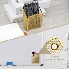 Magnetic Pencil Holder Mesh Metal Pen Basket Magnetic Writing Utensil Organizer For Office Kitchen Whiteboard Locker Golden 2Pcs - 金色 - 查看 5