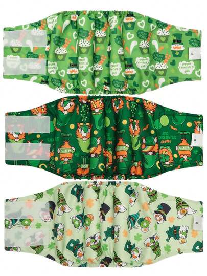 1/3 Pack Male Dog Diapers (1 Pack/3 Pack) - Super Absorbent Washable Male Dog Diapers - Reusable Male Dog Diapers, St. Patrick's Day Special