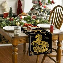 2026年中国生肖马年新年快乐桌布，春节冬季厨房餐桌装饰，家居派对装饰 - 紅色 - 查看 20