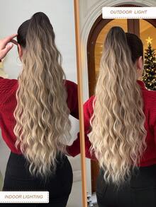 爪形马尾假发，渐变棕色，16英寸、18英寸、24英寸、26英寸、28英寸、32英寸可选，水波纹耐热纤维合成马尾假发，适合女性圣诞节、万圣节、音乐节聚会及日常佩戴。 - 漸層棕色 - 查看 6