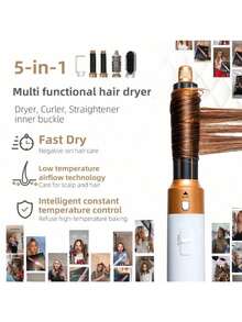 5-In-1 Multi-Functional Negative Ion Hot Air Brush | Curling & Straightening 2-In-1 Hair Dryer & Styler | Quick Drying, Smooth, Frizz-Free Home Hair Styling Tool