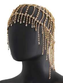 水钻流苏帽头饰，水晶盖茨比艺术装饰派对发饰，镶嵌流苏舞台走秀头饰 - 彩色 - 查看 5