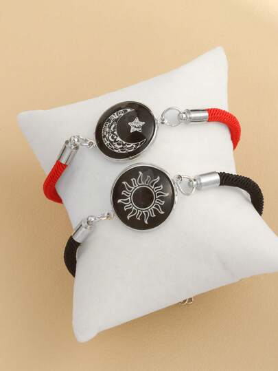 2 st romantiska sol- och måneälskare vintage handgjorda flätade armband, unisex, lämplig för Ramadan, alla hjärtans dag