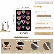 1pc, Canvas Wall Art, Framed Wall Decor, Gothic Evil Eye Turquoise Heart Print Poster, Vintage Dark Maximalist Art Style, Suitable For Living Room Or Bedroom Wall Hanging, Desktop Display, Ideal Wall Art Home Decor Gift, Colorful Modern Abstract Heart Pattern Artwork, Bohemian Mystical Heart Wall Decoration, Room Decor, Apartment Decor, Dorm Decor, Living Room Decor, Bathroom Decor, Home Decor Aesthetics - Multicolor - View 13