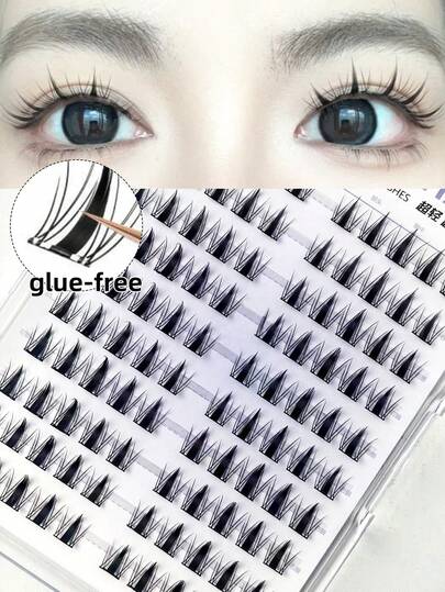 100pcs Little Wild Bunny Glue-Free False Eyelashes, Transparent Cartoon Eyelashes, Segmented Self-Adhesive C-Shaped Curling False Eyelashes