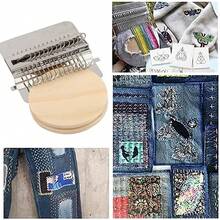 1SET Knit Patch Kit PatchMaker 2.0, Portable Darning Loom For Beginners, Knitpatch Kit For Holes Repair On Socks, Clothes & Jeans, Patchwork Weaving Tool Set For Quickly Sewing Repair(14 Hooks) - 木製的 - 查看 8