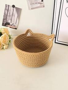Handmade Woven Storage Basket, Rope Storage Box, Handmade Small Item Storage Box, Desktop Storage Basket, Cat Ear Shaped, Can Store Keys, Wallets, Toys, Small Items, Holiday Decor Basket, Room Decor, Home Accessories, Apartment Essential, Back To School & Travel Essential - Multicolor - View 7
