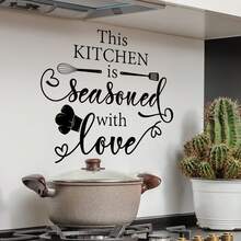 1pc  Sheet Of English Inspirational Slogan Tableware Kitchen Stickers, Kitchen Decoration Stickers - màu đen - Xem 3