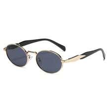 1 Pair Of  Street Style Oval Metal New Fashion Retro High-End Sunshade Glasses - Silver Frame With Black and Gray Trim - View 6
