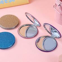 Mini tragbarer, faltbarer Kosmetikspiegel für Mädchen, Gesichtsrahmen-Spiegel, Leder, glitzerndes PU-Leder, tragbarer Spiegel, Geschenkartikel, Reise, Billigartikel, Reiseessentiell - Verschiedenfarbig - Übersicht 2