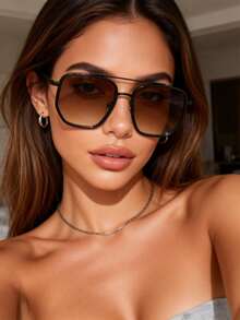 1pc Women's Aviator Frame Classic Fashion Y2K Style, Suitable For Outdoor Daily Driving, Camping, Music Festivals And Other Occasions - Multicolor - View 15