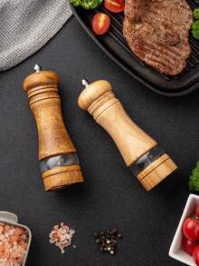 6.5 Inch Wood Salt And Pepper Grinder Manual Mills With Acrylic Window Adjustable Coarseness Ceramic Grinding For Kitchen