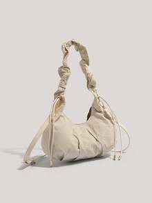 新款女士褶皱云朵单肩包，休闲抽绳尼龙新月形手提包，时尚简约轻便腋下包 - 彩色 - 查看 6