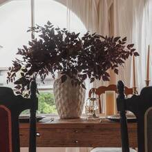 Artificial Fall Leaves Stems, 8 PCS Fall Decorations For Indoor Outdoor Halloween Than1ks 1giving Farmhouse Arrangement Decorations For Front Door Wedding Centerpieces In Autumn - 凌霄葉(黑紅色) - 查看 9