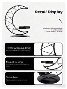 1Pc/Set Star And Moon Hollow Metal Candle Holder. The Candle Holder Is Made Of Metal Wire And A Metal Base. Its Style Is Minimalist And Modern, Featuring A Crescent-Shaped Hollow Frame And A Round Base, With Intricate Interwoven Hollow Details And A Small Candle Tray. It Is Suitable For Modern Minimalist Home Spaces - Multicolor - View 6