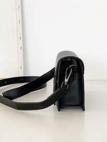 Solid Color Mini Multifunctional Flap Shoulder Bag, Fashionable Adjustable Strap, Unisex Shoulder Bag, Handbag, Suitable For Daily Outings, Women's Shoulder Bag, Suitable For Leisure Travel, Vacation, Work, Commuting And Other Occasions., Tote Bags For University - Black - View 4