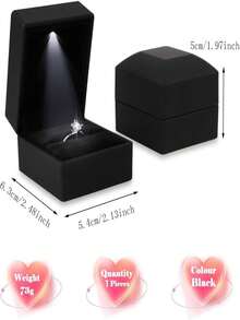 Square LED Light Ring Box, Engagement Ring Box, Jewelry Gift Box, Suitable For Proposal, Wedding, Valentine's Day, Anniversary, Christmas, Mother's Day, Thanksgiving (Square, Black/Red) - Multicolor - View 3