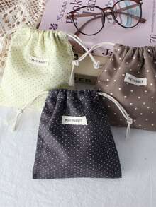 波点抽绳收纳袋，可爱迷你抽绳包，手提钥匙扣零钱包，小布袋，口红化妆包 - 彩色 - 查看 3