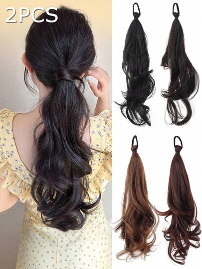 2个装弹力发圈，可缠绕成发髻，打造自然凌乱的辫子马尾辫，多种款式DIY发圈、马尾辫发绳、发圈、橡皮筋、发绳发饰，合成纤维接发马尾辫发髻，凌乱卷曲弹力发髻