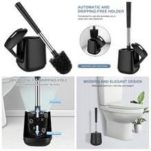 Toilet Brush And Holder, Self Closing Lid Toilet Bowl Brushes Holder And Extra Long Handle Ventilated Toilet Brush Set For Bathroom Cleaning, Nylon Bristles, Black - Black - View 2